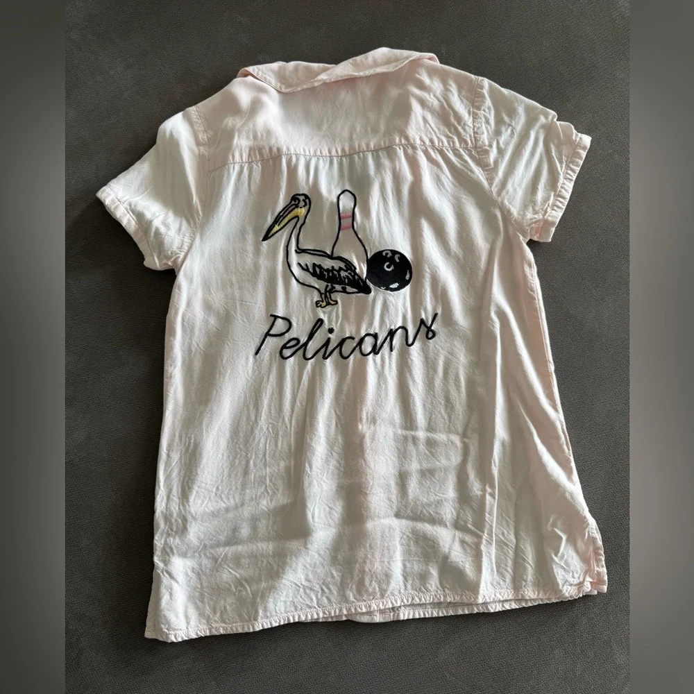 *SOLD* ModCloth Pale Pink Pelicans Bowling Shirt Button Down XXS - Picture 1 of 3